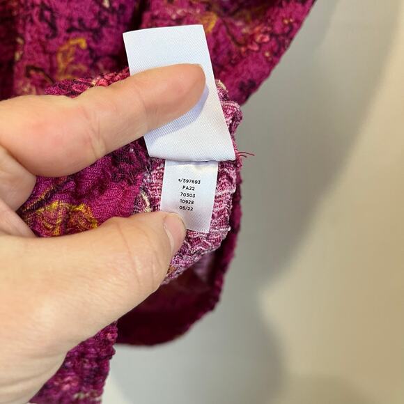 LOFT Floral Print Puff Sleeve Blouse Boho Chic Pink Purple Top Size Large - Picture 4 of 9